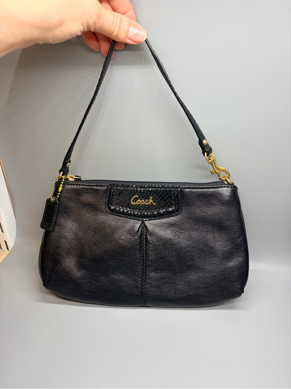 Coach Black Leather Wristlet Bag